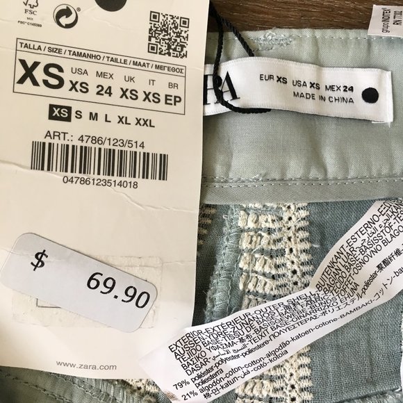 NWOT Zara Embroidered Pants Eyelet Patchwork Blue Seafoam Floral Gauze HiRise XS - Picture 13 of 13